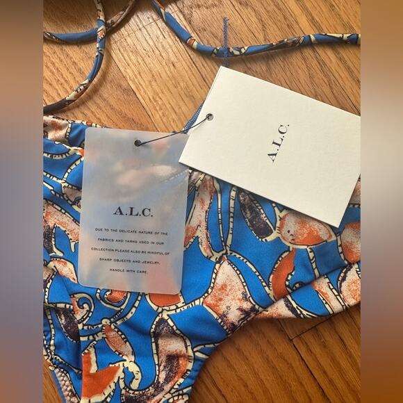A.L.C. Blue floral triangle bikini top and bottom two piece - Picture 3 of 7